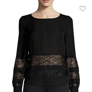 L’Agence silk Black Panel Lace Detail Top Blouse NWT